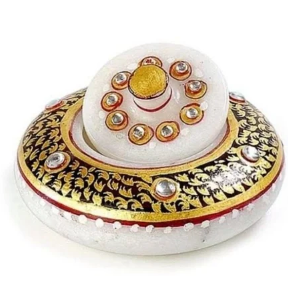 White Marble Sindoor Box - Color: Multicolor