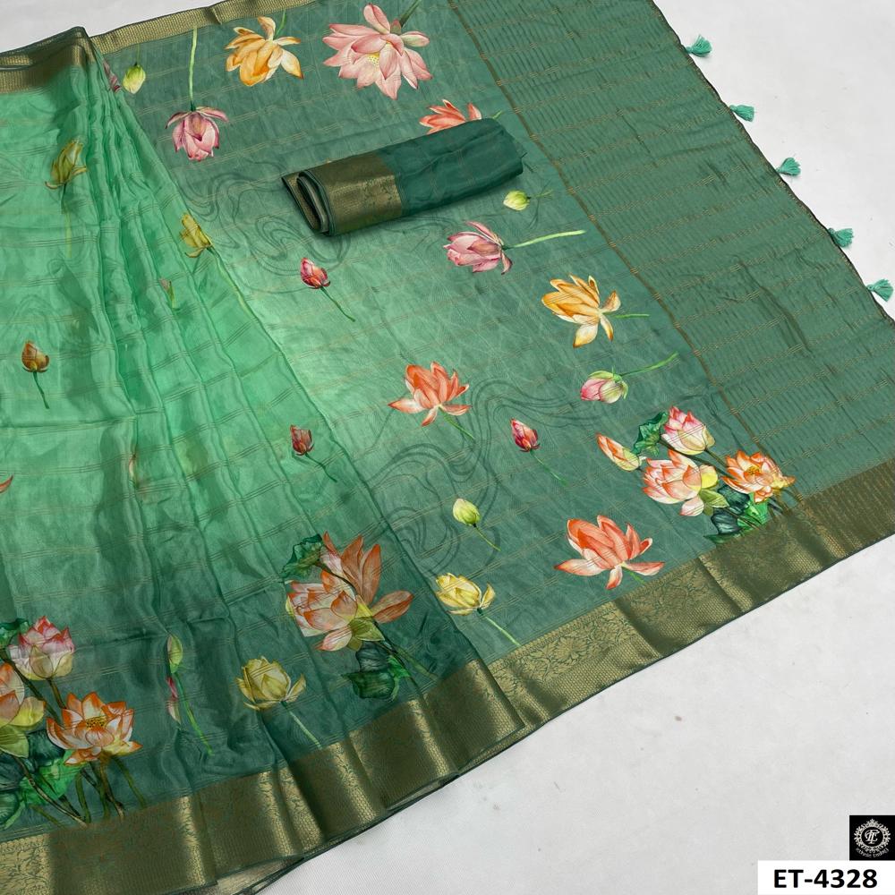 MULTICOLOR LOTUS GREEN SAREE