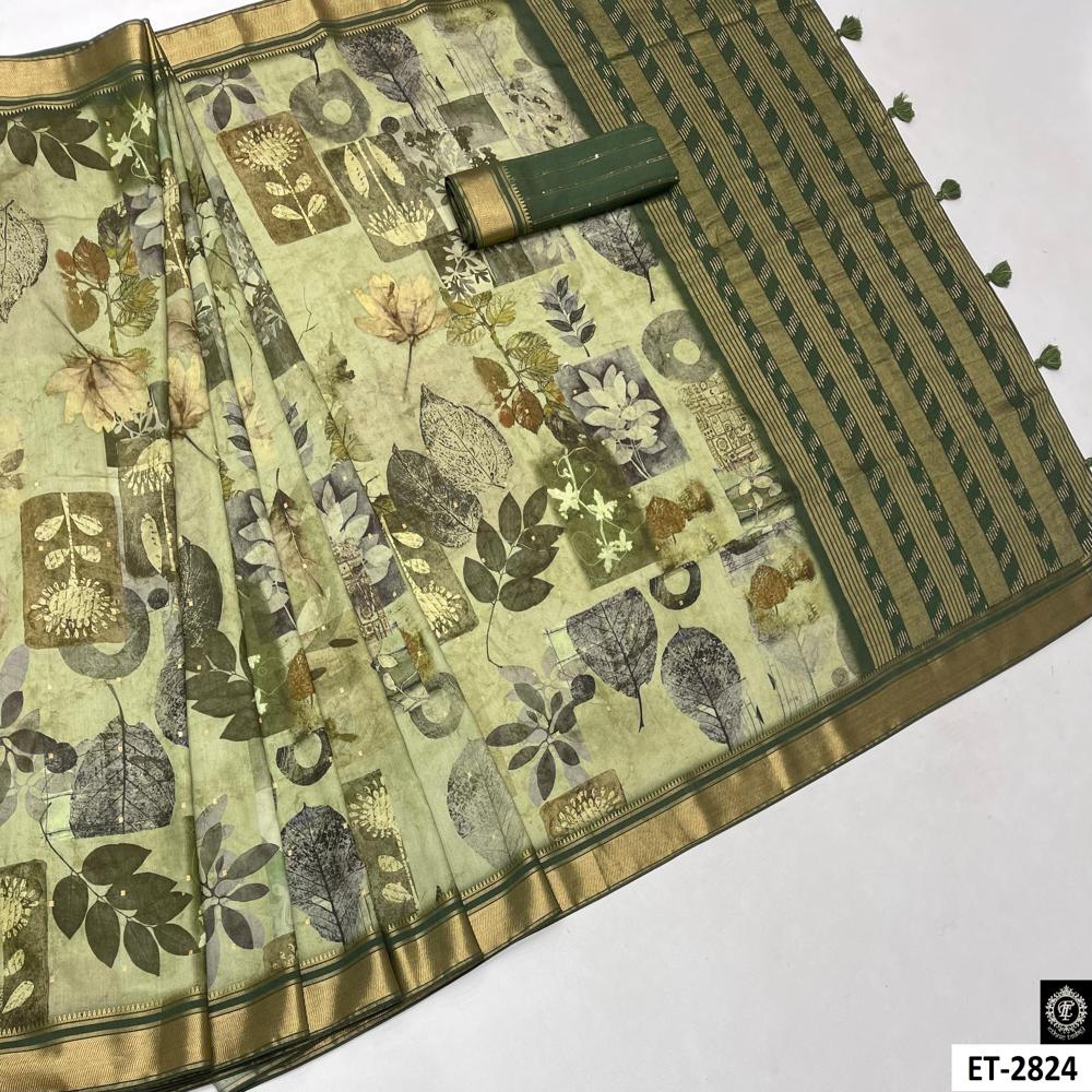 Light Weight Saree - Color: Green Mal Cotton