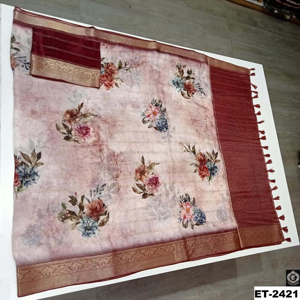 Maroon Floral Saree - Feature: Pure Quality