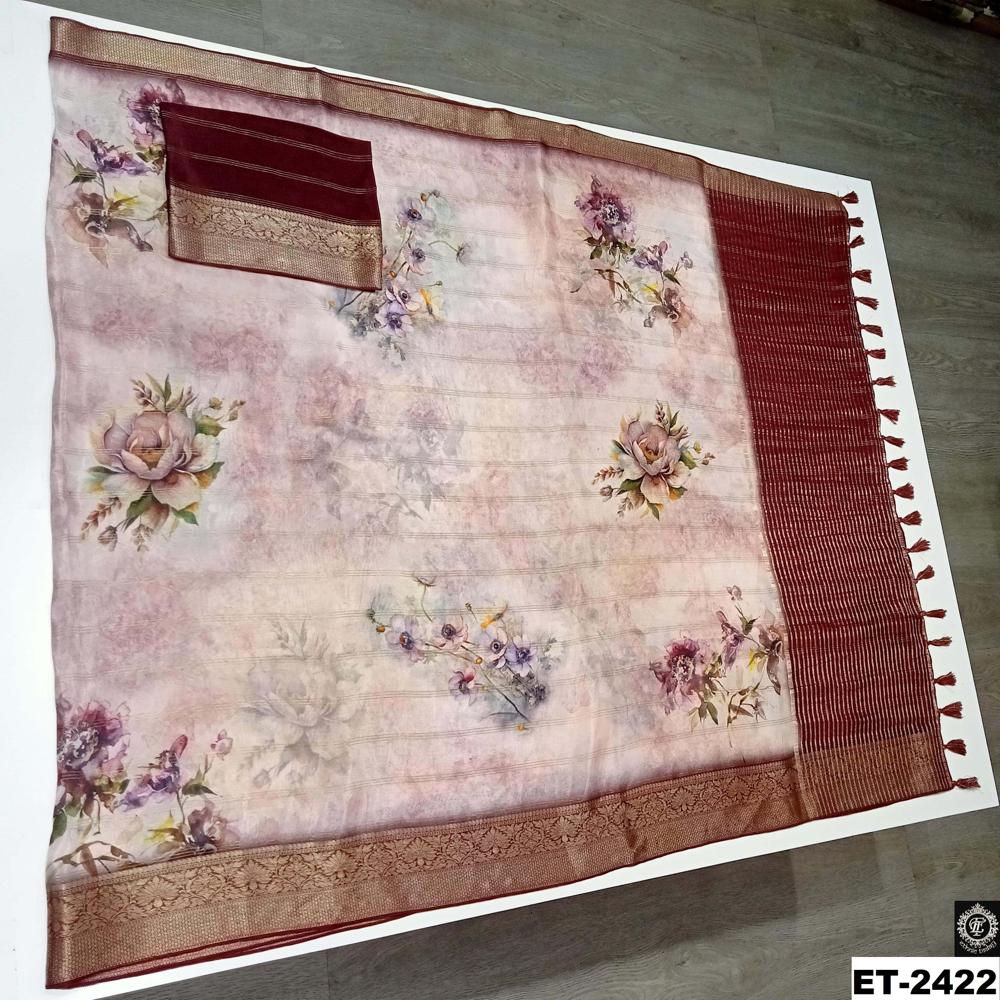 Maroon Saree - Design: Artistic Florals