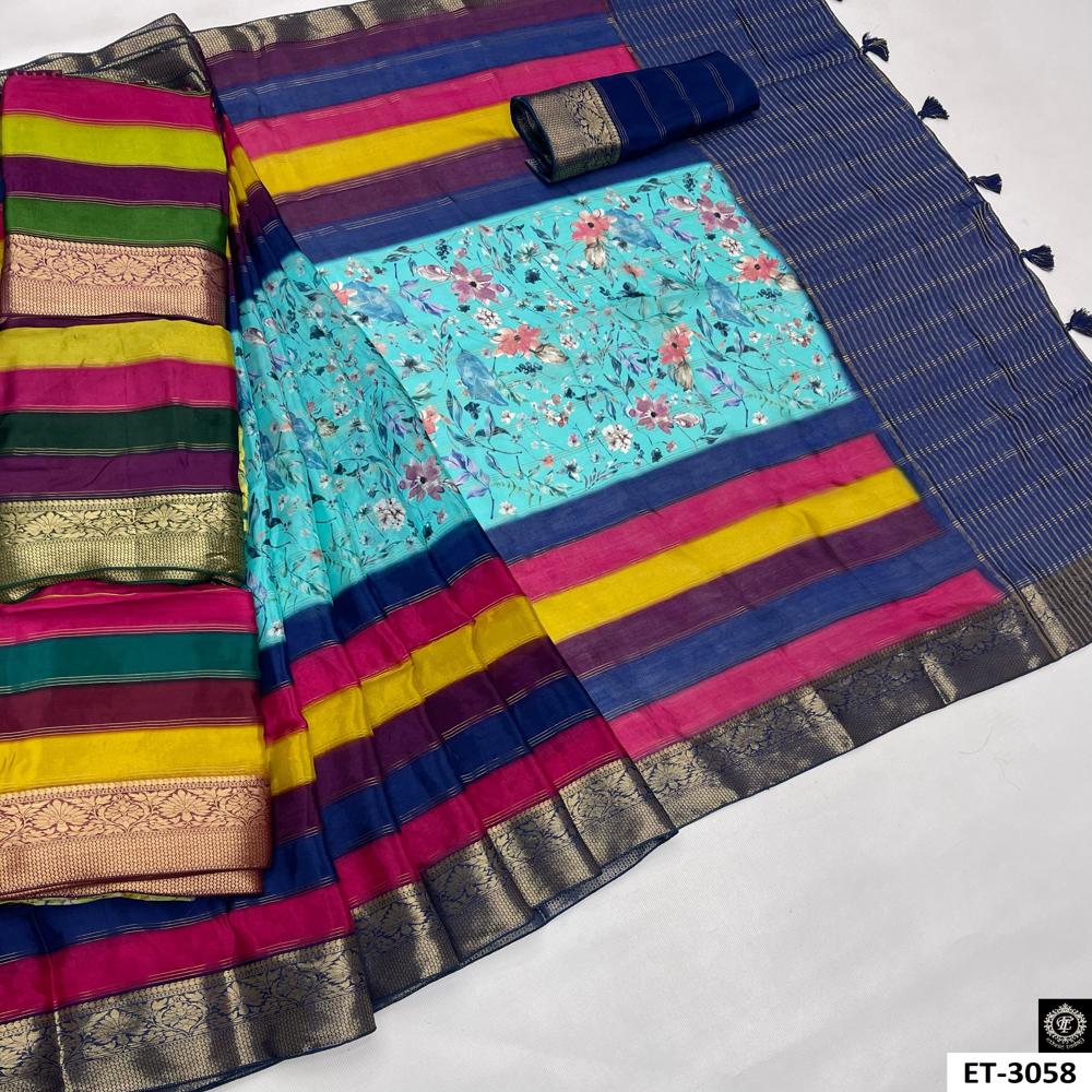 MULTICOLOR STRIPS FLORAL SAREE