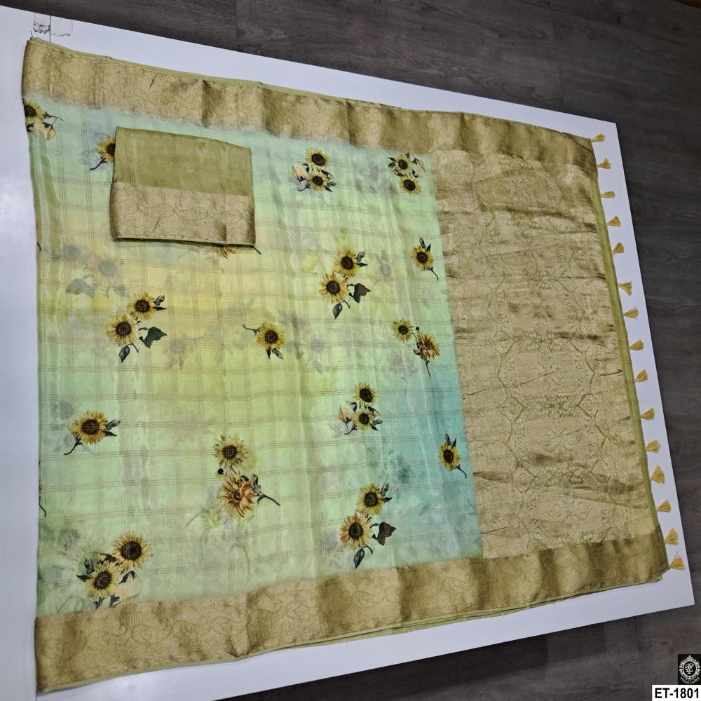 Yellow Sunflower print Saree