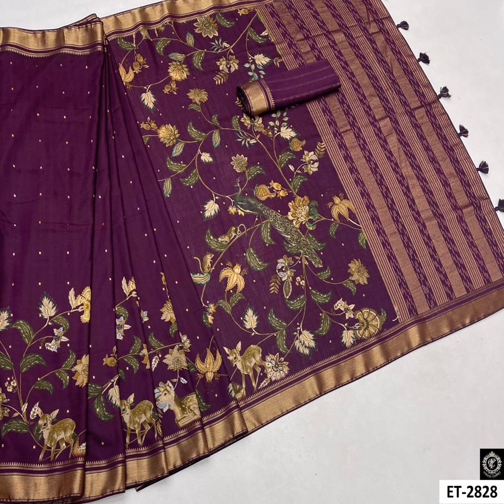 Nature Print Purple Saree - Color: Maroon/purple
