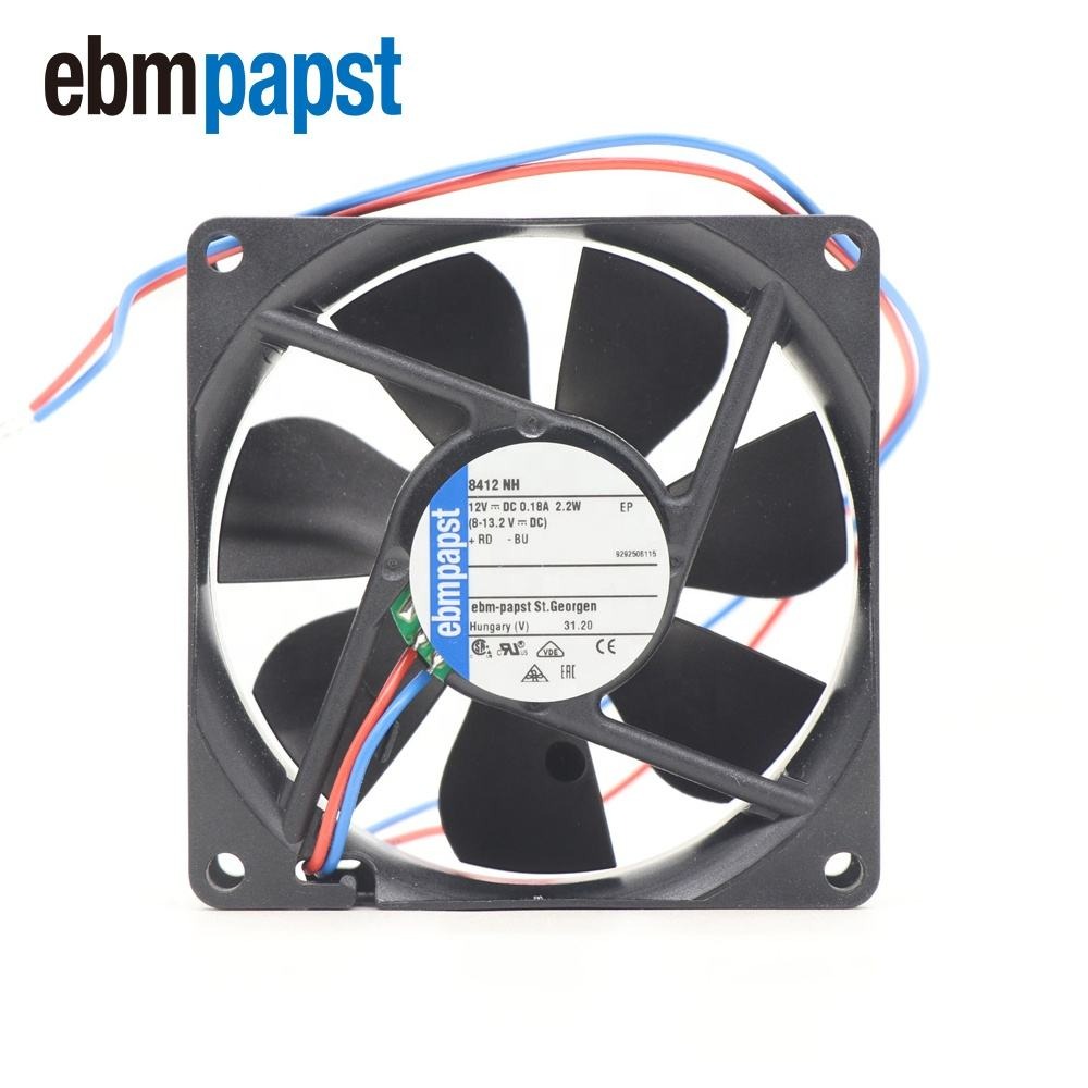 ebmpapst 8412NH 12V DC 46.5CFM 2.2W 37dBA 80x80x25mm 8025 8cm Wire Leads Ball Bearing Inverter Axial Cooling Fan