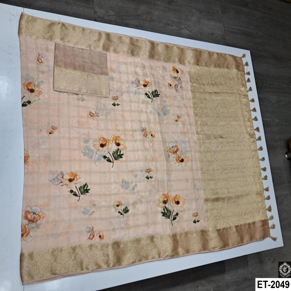 Peach Floral Print Saree