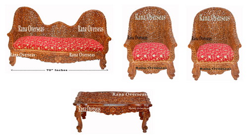 Machine Made Wooden Sofa Set With Center Table