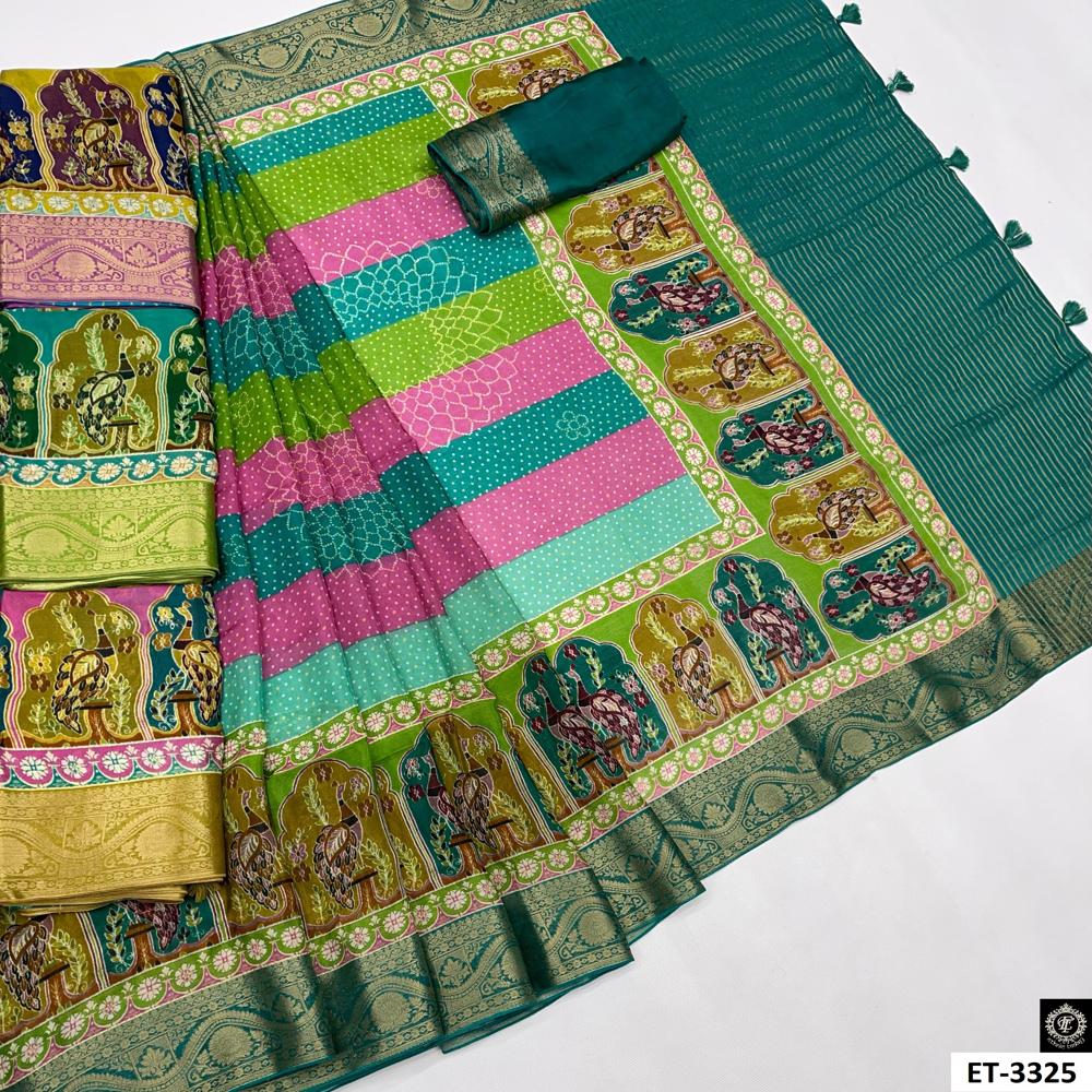 Green New Saree - Design: Striped Body