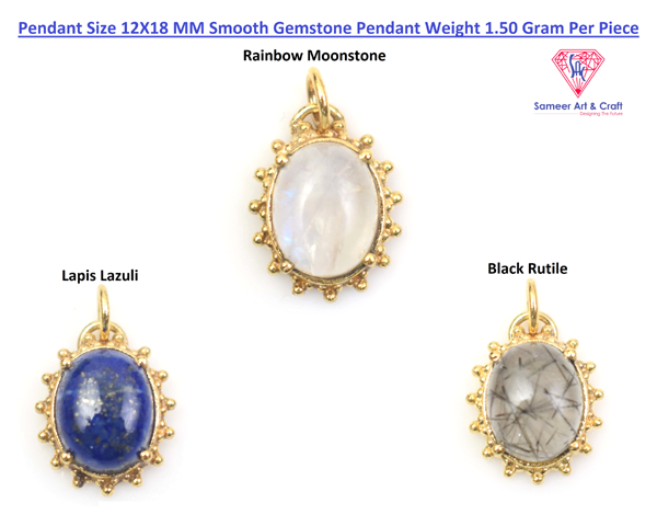 Oval Shape Natural Gemstone Gold Plated Pendant