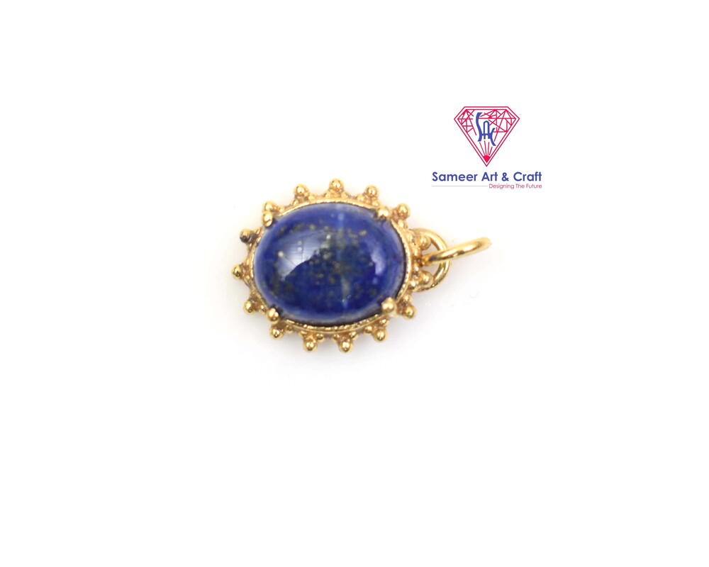 Oval Shape Natural Gemstone Gold Plated Pendant