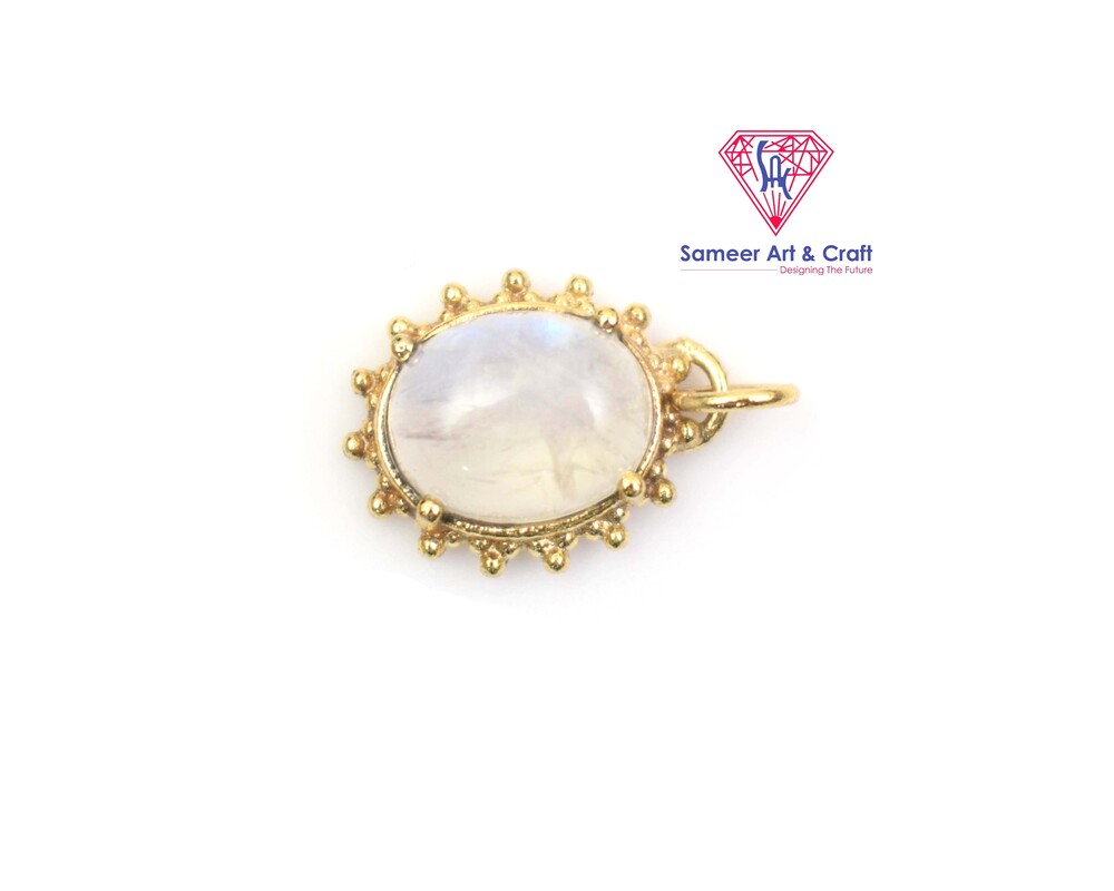 Oval Shape Natural Gemstone Gold Plated Pendant