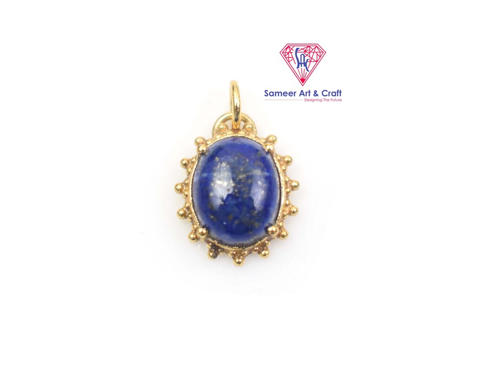Oval Shape Natural Gemstone Gold Plated Pendant