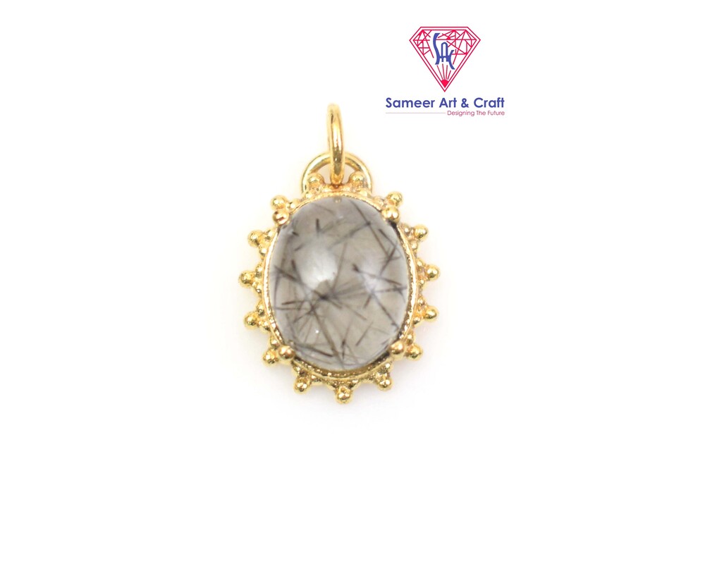 Oval Shape Natural Gemstone Gold Plated Pendant