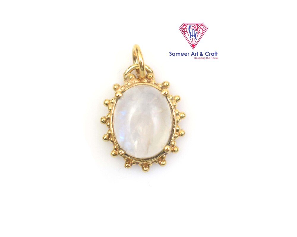 Oval Shape Natural Gemstone Gold Plated Pendant