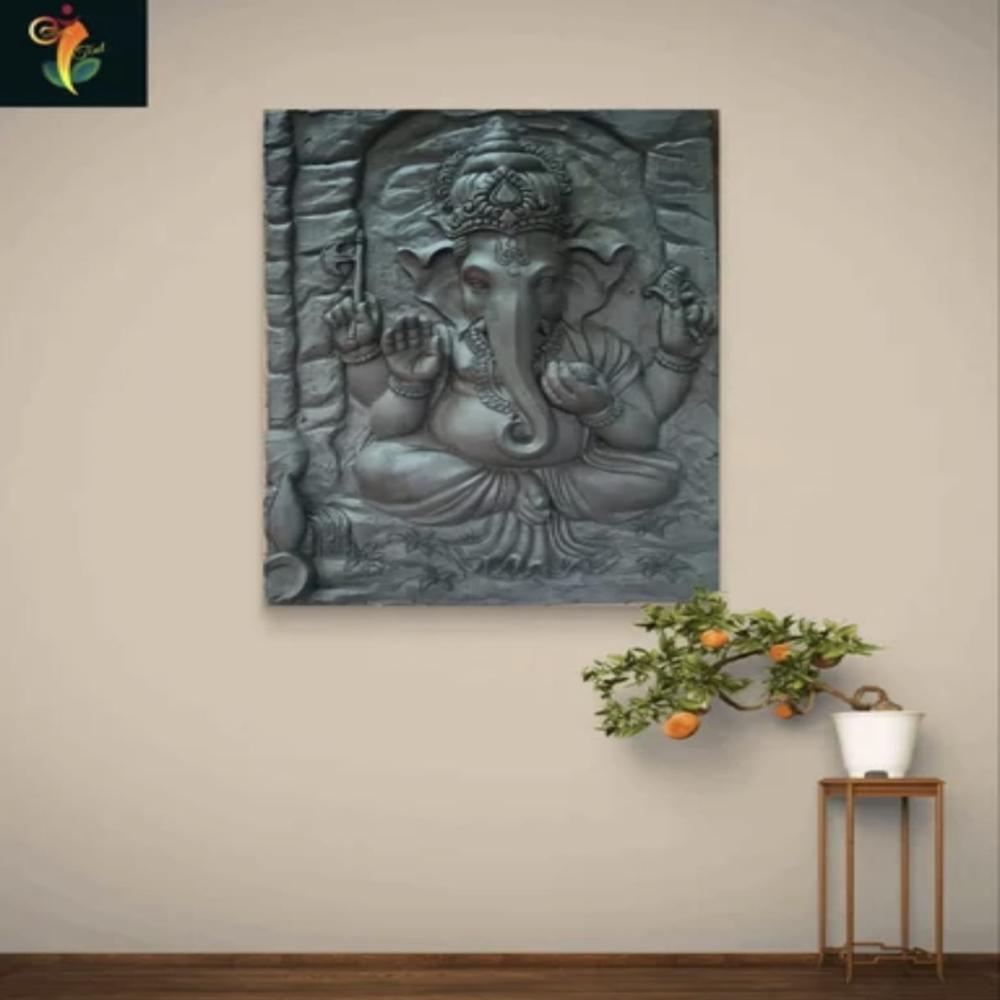 Ganesh Wall Art Mural - Color: Grey