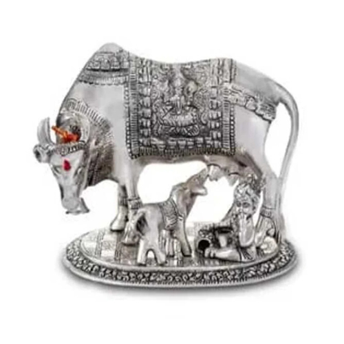Silver Plated Brass Bal Krishna Kamdhenu Cow With Calf - Design Type: Standard
