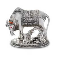 Silver Plated Brass Bal Krishna Kamdhenu Cow with Calf