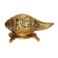 Brass Shankh With Holder - Color: Golden