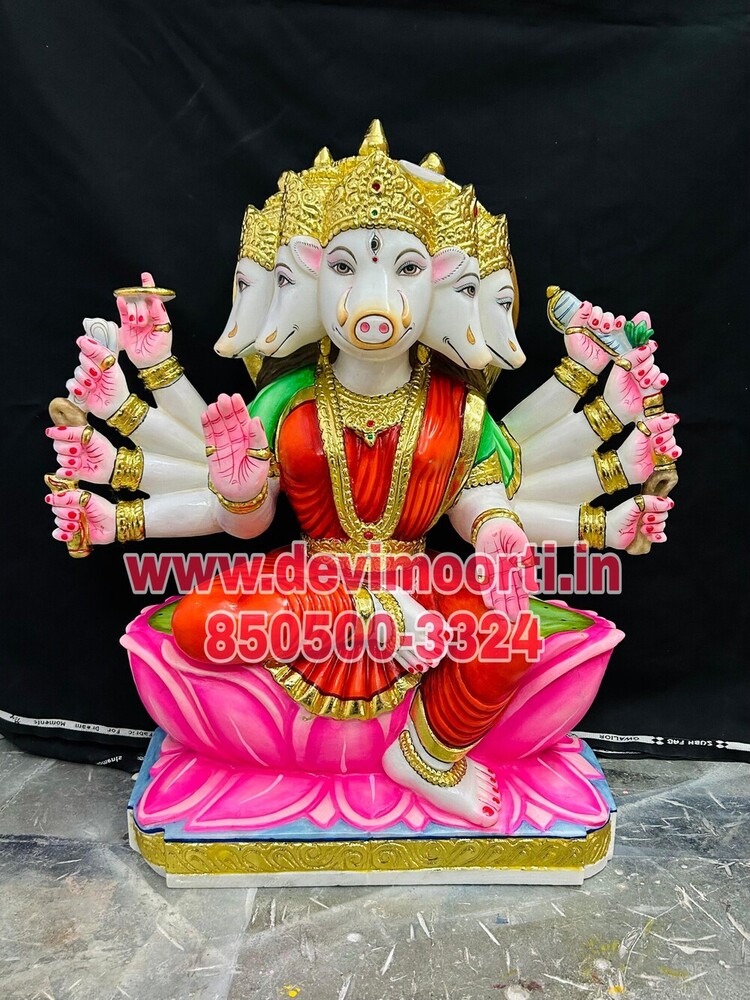 2 Feet Marble Varahi Devi Murti  Traditional South Indian Sculpture