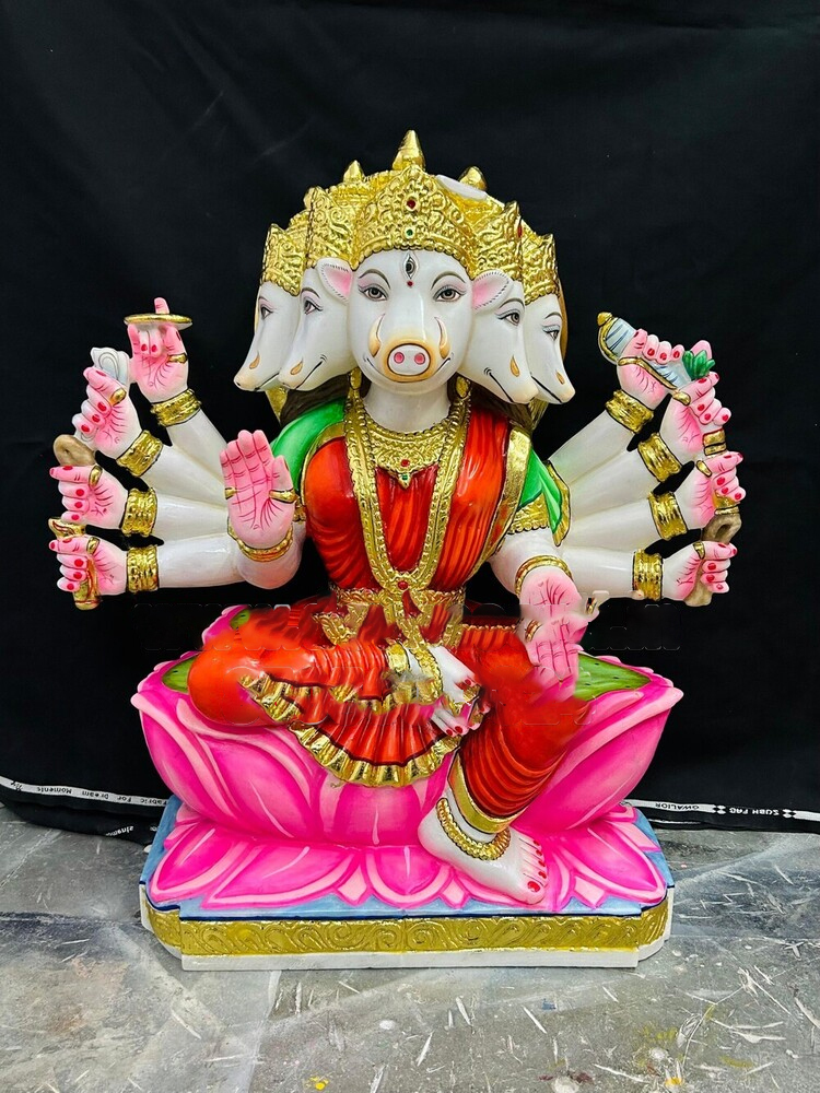 2 Feet Marble Varahi Devi Murti Traditional South Indian Sculpture - Height: 24 Inch (In)