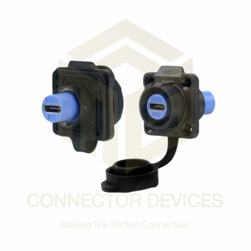 LP16 USB-C 3.1 Female Socket IP68 Waterproof Connector Flange Mount Plastic Shell