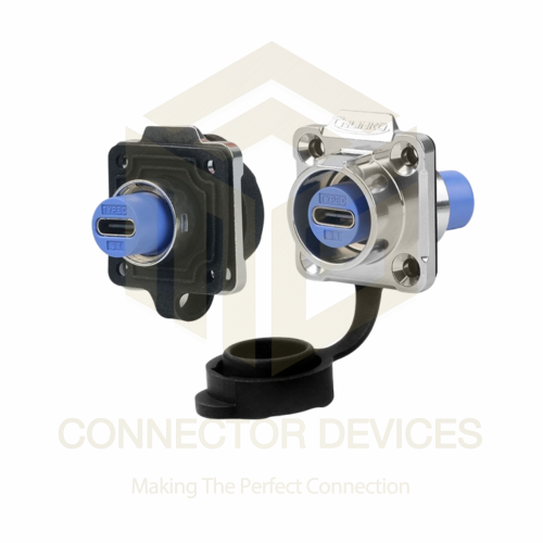 LP16 USB-C 3.1 Female Socket IP68 Waterproof Connector Flange Mount Metal Shell