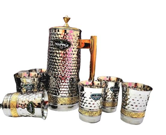 Mapple Steel Jug Glass Set(1 Jug And 6 Glasses) - Coating Type: Teflon