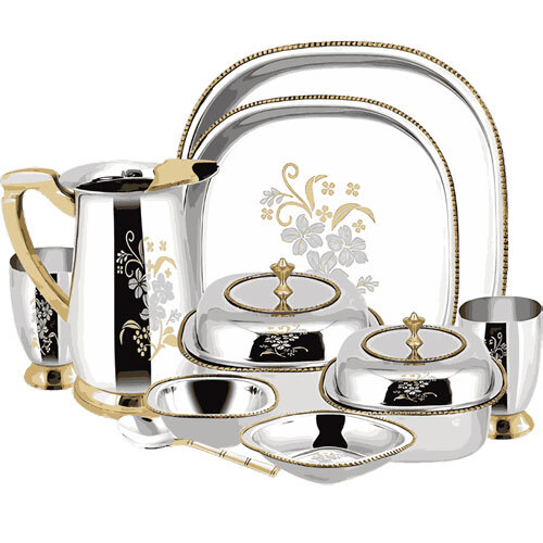 Royal Stainless Steel Dinner Set With Floral Design - Coating Type: Teflon