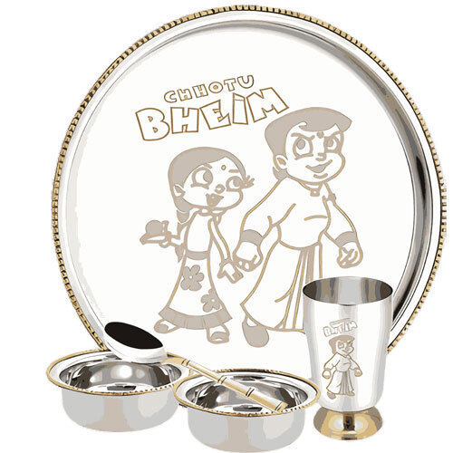 Stainless Steel Chotta Bheem Designer Dinner Set - Coating Type: Teflon