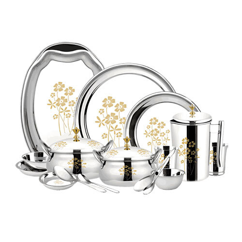 14 Pieces Stainless Steel Floral Design Dinner Set - Coating Type: Teflon
