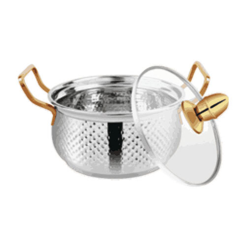 Stainless Steel Handi With Glass Lid And Brass Handles - Coating Type: Teflon