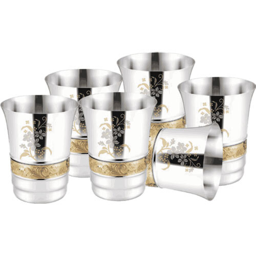 Stainless Steel Luxury Design Glass Set 6 Pieces - Coating Type: Teflon