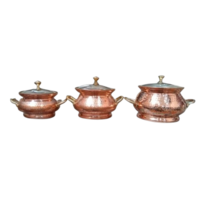 Copper Handi With Hammered Design And Glass Lid Set Of 3 - Coating Type: Ceramic