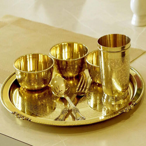 Brass 7 Pieces Etched Dinner Set - Coating Type: Ptfe-Free