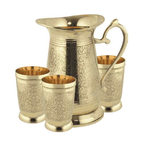 Brass Jug And Glass (Tumbler) Set Of 4 - Coating Type: Ptfe-Free