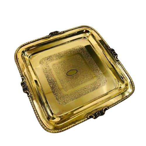 Engraved Designer Brass Serving Tray - Coating Type: Ptfe-Free