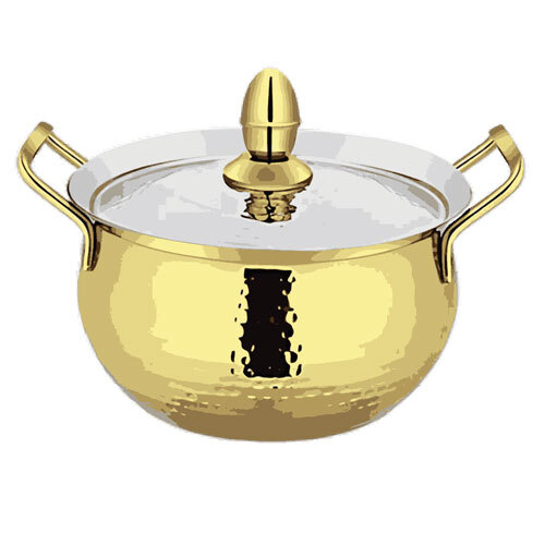 Hammered Brass Coating Serving Bowl With Lid - Coating Type: Ptfe-Free