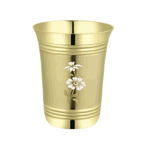 Pure Brass Floral Engraved Tumbler - Coating Type: Ptfe-Free