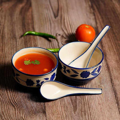 Ceramic Soup Bowl With Spoon Set of 2
