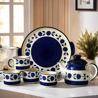 Ceramic Tea Set With 1 Kettle, 4 Cups And 1 Serving Tray