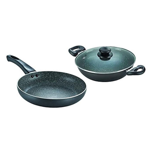 Granite Coated Aluminium Non-Stick Kadhai With Lid And Fry Pan