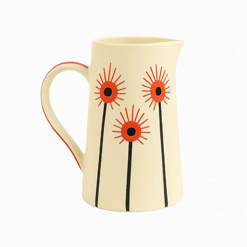 Handcrafted Ceramic Pitcher with Sunburst Floral Design