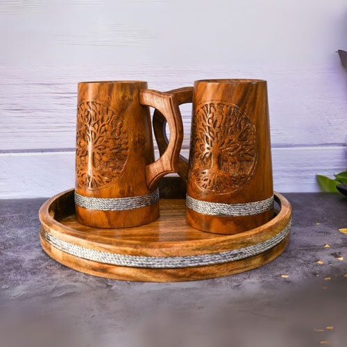 Viking Style Wooden Mug - Design Type: Modern