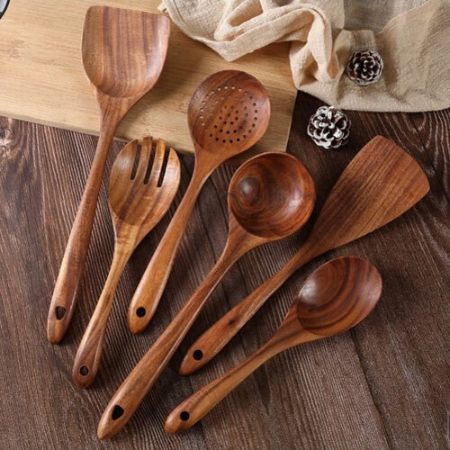 Wooden Serving And Cooking Spoon Set Of 6 - Design Type: Modern