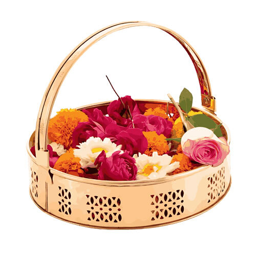 8X4 Inch Brass Pooja Flower Basket - Color: Various Available