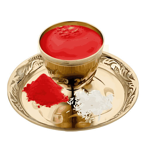 Brass Pooja Thali Set With Sindoor, Roli, And Akshat - Design Type: Attractive