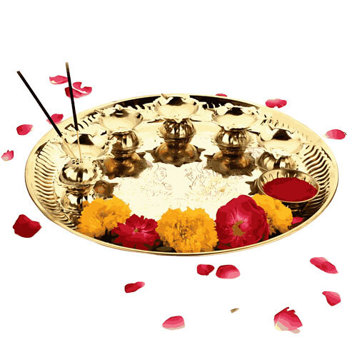 India Brass Puja Thali Set For Aarti Pooja - Color: Various Available