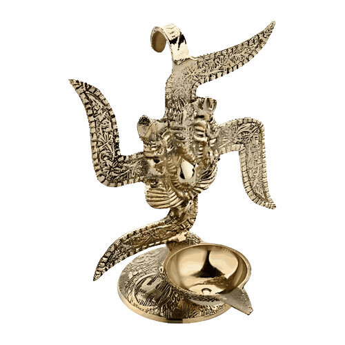 Swastik Ganesh Brass Diya For Temple Or Pooja - Color: Various Available