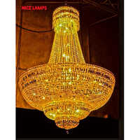Brass Arm And Crystal Ceiling Chandelier - Color: Golden
