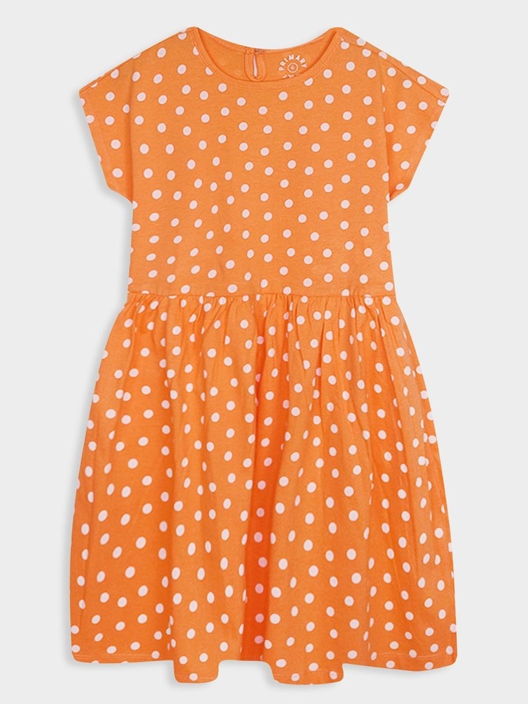 Girls Polka Dot Printed Orange Dress